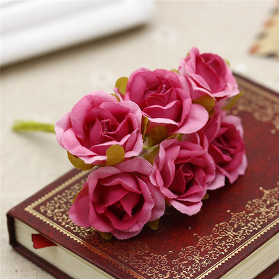 6gab./partija 2cm zīda mākslīgo rožu ziedu pušķis kāzu dekorēšanai.
