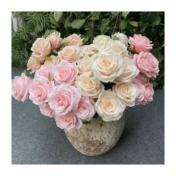 1 ΤΕΜ/42 εκ. Μεγάλο τριαντάφυλλο πολύχρωμο μεταξωτό τεχνητό λουλούδι με διάμετρο 9 κεφαλών 8 εκ. λουλούδι Μπουκέτο Νυφικό Σπίτι Διακόσμησης Γάμου
