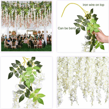 Wisteria Artificial Flower Vines Γαμήλια Διακόσμηση Σπιτιού Προμήθειες Silk Ivy Rattan για σκηνικό διακόσμηση τοίχου ψεύτικα λουλούδια