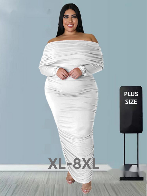 Liela izmēra kleitas sievietēm ar garām piedurknēm Sexy Eleganta Drapēta Mode Maxi Kleita Rudens Visa 3xl 4xl 5xl 6xl