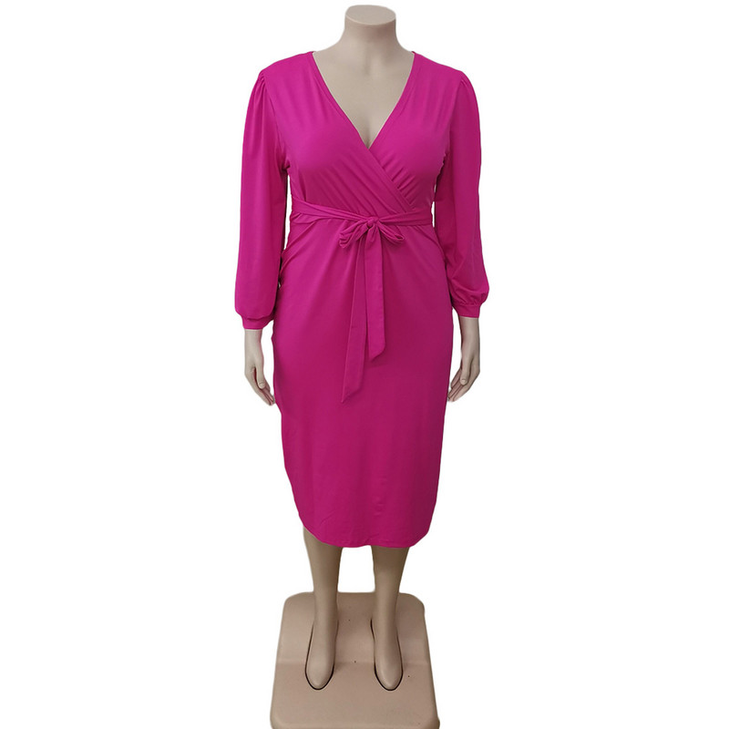 Liela izmēra sieviešu elegantas kleitas vienkrāsainas kleitas ar pufām piedurknēm Sieviešu modes kleitas ar kakla izgriezumu Rudens ikdienas kleitas 3xl 4xl 5xl 6xl