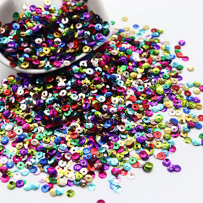 10 g apaļas kausu sequins PVC apaļas, ieliektas krāsas lielapjoma vizuļi 4 mm 5 mm plats, piemērots kāzu amatniecības šūšanai, sieviešu aksesuāri