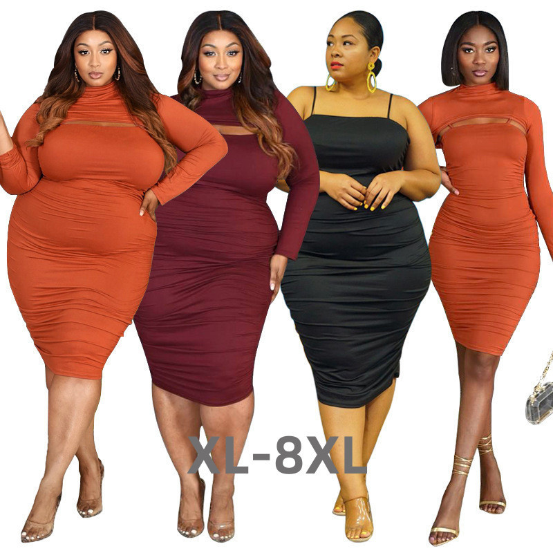Liela izmēra kleita sievietēm ar rievojumu Bodycon Stretch Sexy Garām piedurknēm Dobs Maxi Kleita Modes Rudens Apģērbi Who 3xl 4xl 5xl 6xl