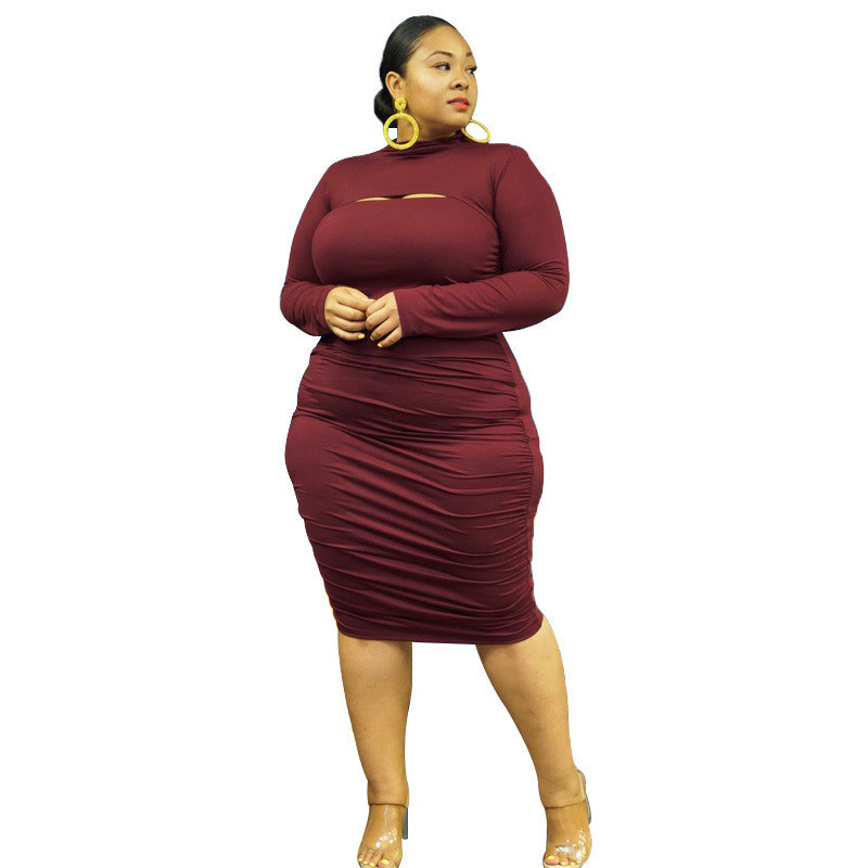 Liela izmēra kleita sievietēm ar rievojumu Bodycon Stretch Sexy Garām piedurknēm Dobs Maxi Kleita Modes Rudens Apģērbi Who 3xl 4xl 5xl 6xl