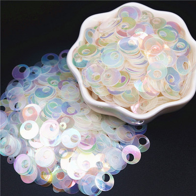 Sequin 10mm 20mm 30mm Plakani apaļi vizuļi amatniecībai Lielāki apaļi vizuļi Paillette Lentejuelas ar lielu caurumu DIY šūšanas piederums