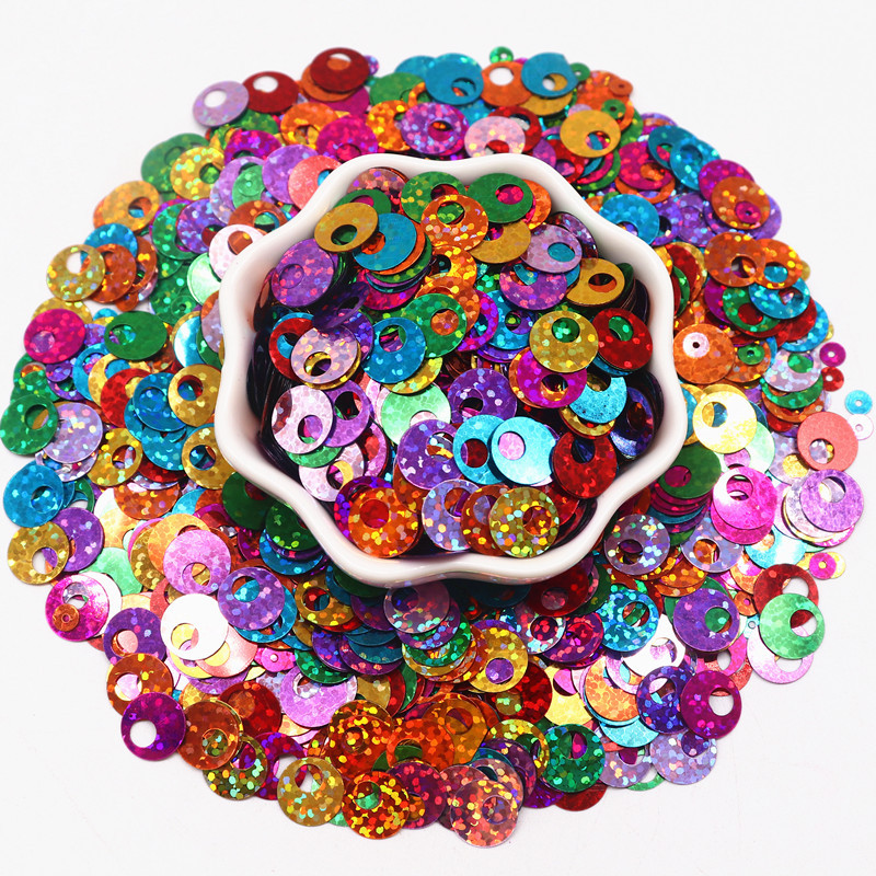 Sequin 10mm 20mm 30mm Plakani apaļi vizuļi amatniecībai Lielāki apaļi vizuļi Paillette Lentejuelas ar lielu caurumu DIY šūšanas piederums
