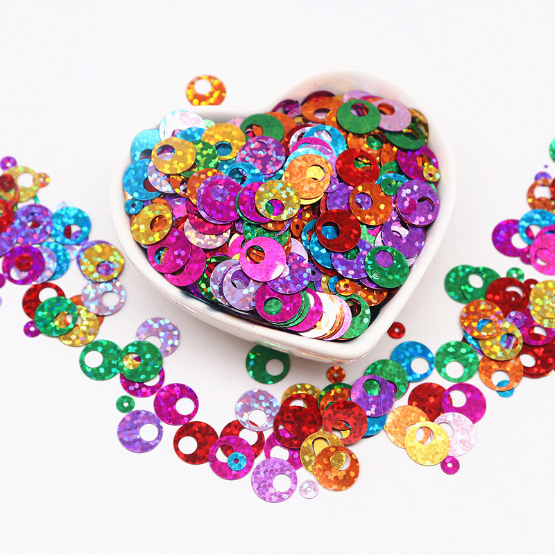 Sequin 10mm 20mm 30mm Plakani apaļi vizuļi amatniecībai Lielāki apaļi vizuļi Paillette Lentejuelas ar lielu caurumu DIY šūšanas piederums