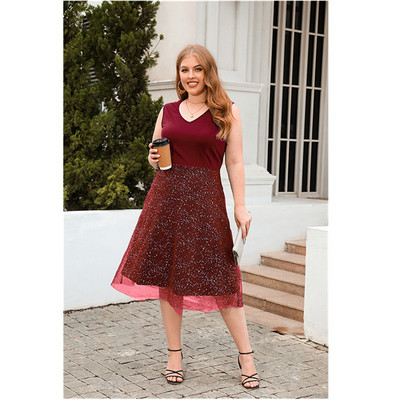 4XL Liela izmēra sieviešu kleita Augstas kvalitātes ballīšu kleita Seksīga V veida kakla izgriezuma piedurkņu pludmales kleita brīvdienām 2023. gada jaunai dāmu gadījuma Midi Vestidos