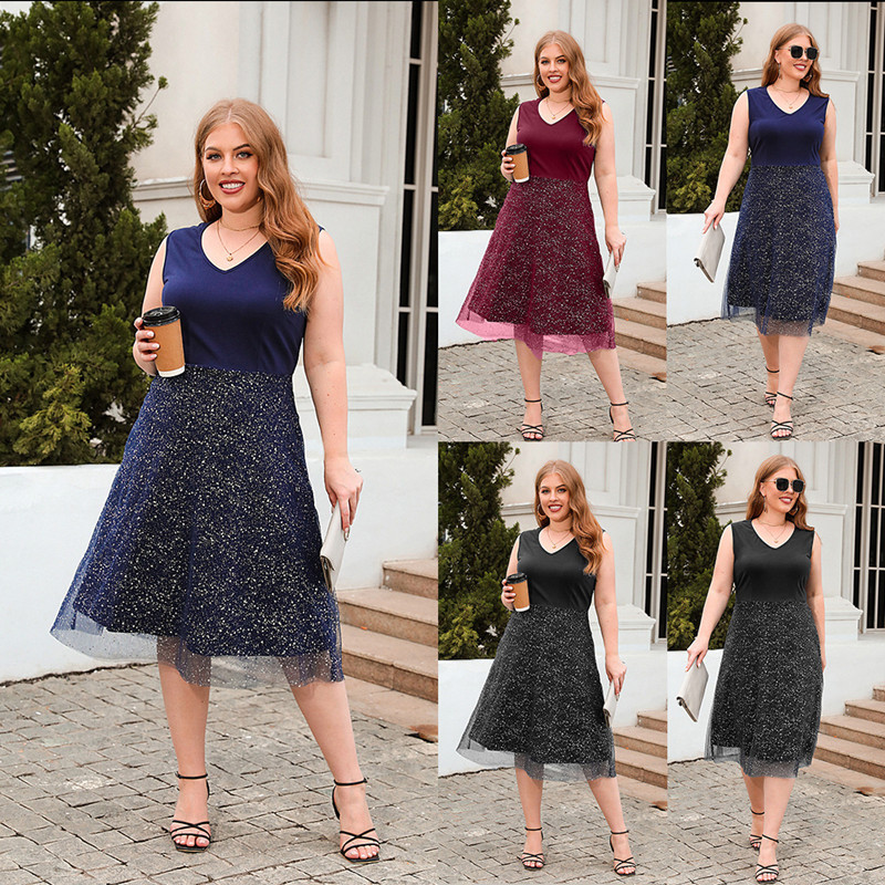 4XL Liela izmēra sieviešu kleita Augstas kvalitātes ballīšu kleita Seksīga V veida kakla izgriezuma piedurkņu pludmales kleita brīvdienām 2023. gada jaunai dāmu gadījuma Midi Vestidos