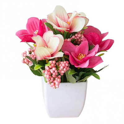 Dārza ballīšu galda ornaments, plastmasas mākslīgais rožu puķu augs podos pundurkociņš