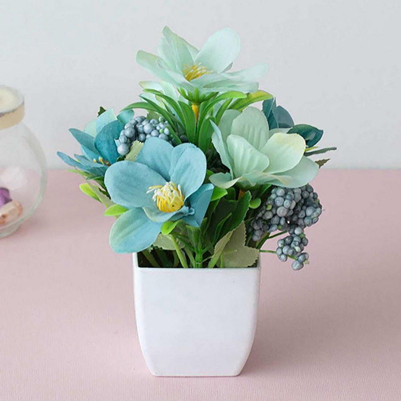 Dārza ballīšu galda ornaments, plastmasas mākslīgais rožu puķu augs podos pundurkociņš