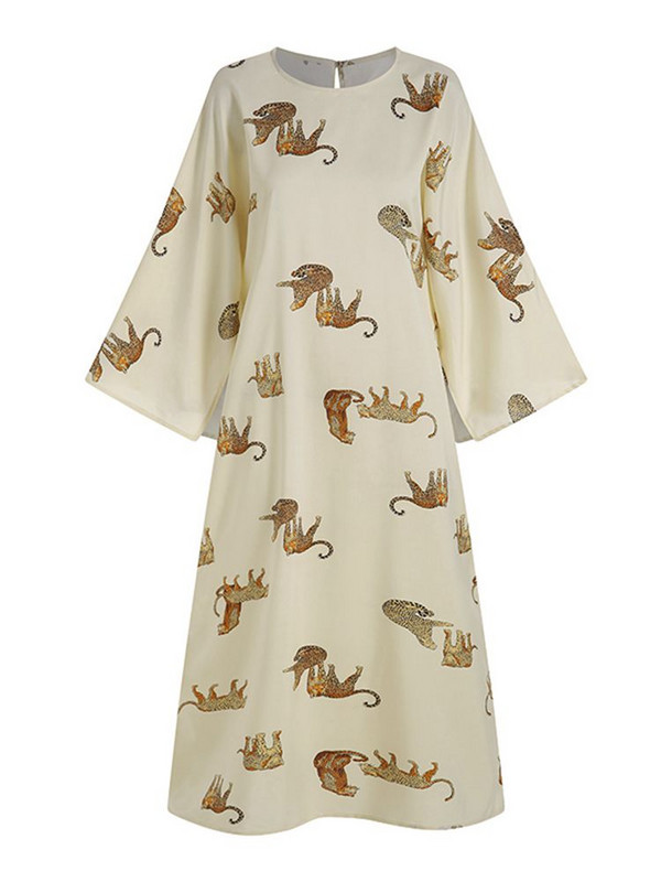 Liela izmēra 5XL VONDA Bohēmijas sieviešu vasaras ballītei gara Maxi kleita, brīva tīģera apdruka, ikdienišķa vintage Vestidos ar 3/4 piedurknēm sauleskleita