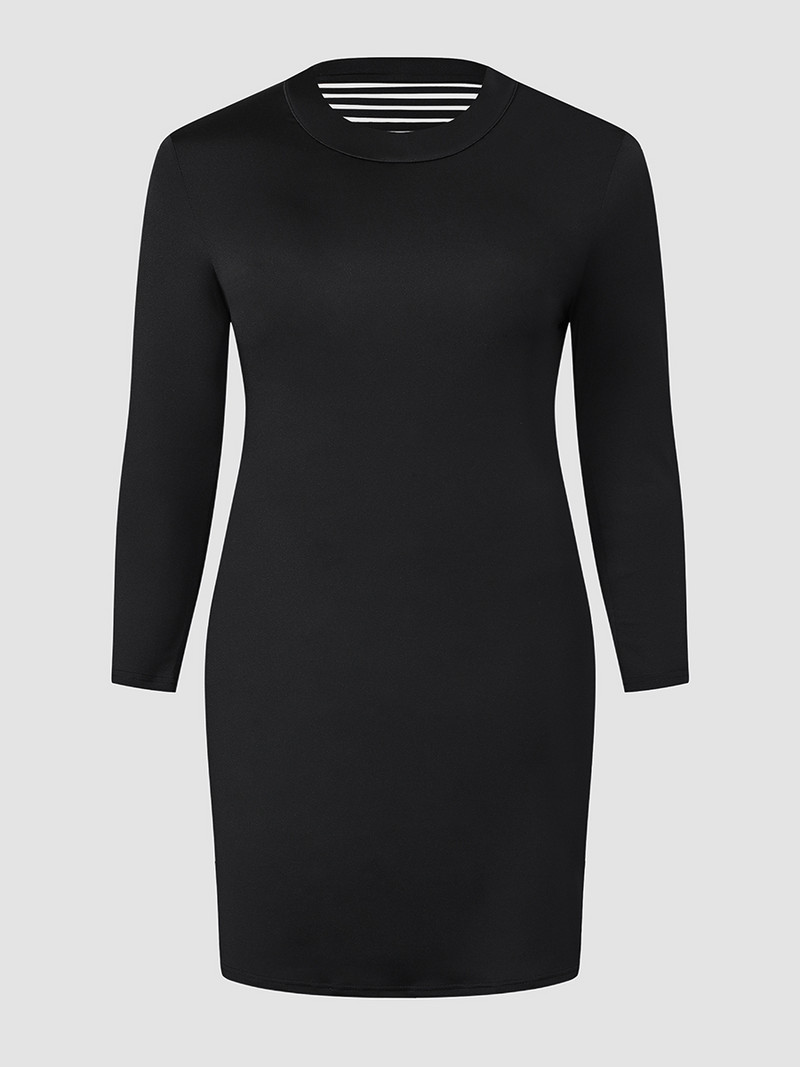 Finjani lielizmēra sieviešu izgrieztas svītrainas melnas kleitas ar garām piedurknēm elegantas Bodycon Midi kleitas