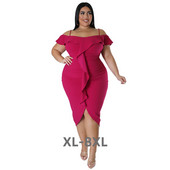 Liela izmēra Vasaras volāni Slash Kakls Sieviešu Bodycon Kleita Spageti Kleita Ballīte Brīvdienu Ikdienas Īsām Piedurknēm 3xl 4xl 5xl 6xl