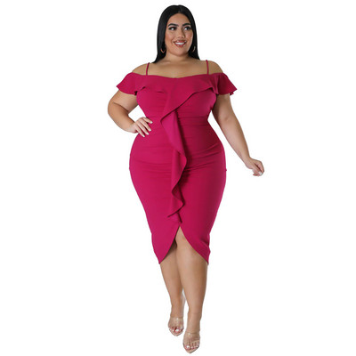 Liela izmēra Vasaras volāni Slash Kakls Sieviešu Bodycon Kleita Spageti Kleita Ballīte Brīvdienu Ikdienas Īsām Piedurknēm 3xl 4xl 5xl 6xl