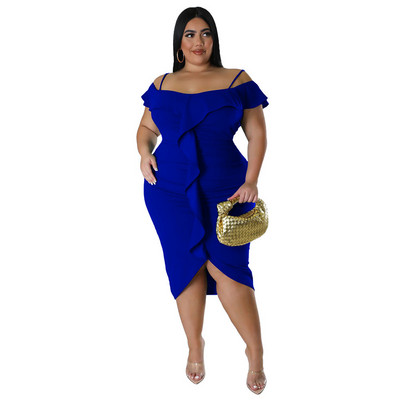 Liela izmēra Vasaras volāni Slash Kakls Sieviešu Bodycon Kleita Spageti Kleita Ballīte Brīvdienu Ikdienas Īsām Piedurknēm 3xl 4xl 5xl 6xl
