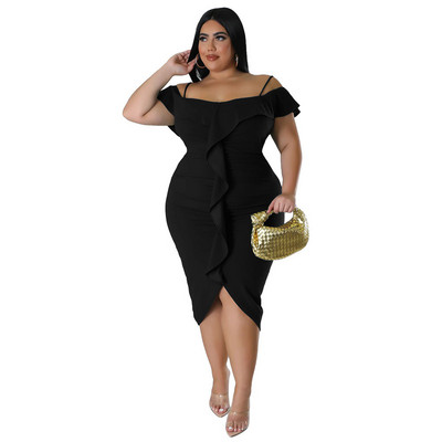 Liela izmēra Vasaras volāni Slash Kakls Sieviešu Bodycon Kleita Spageti Kleita Ballīte Brīvdienu Ikdienas Īsām Piedurknēm 3xl 4xl 5xl 6xl