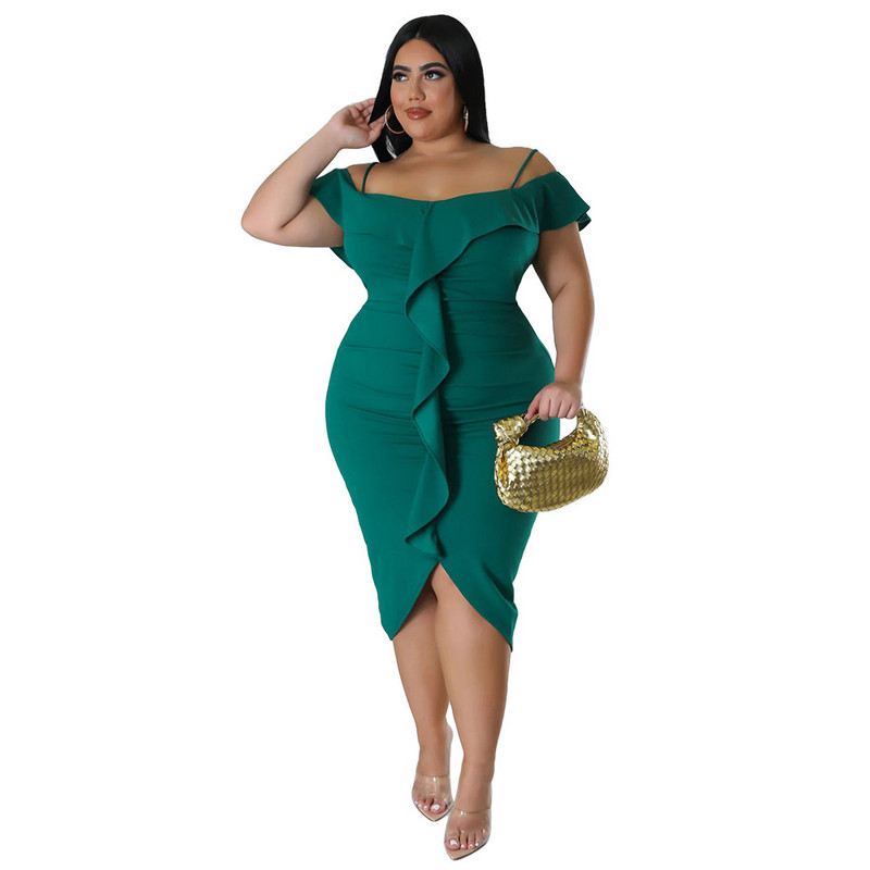 Liela izmēra Vasaras volāni Slash Kakls Sieviešu Bodycon Kleita Spageti Kleita Ballīte Brīvdienu Ikdienas Īsām Piedurknēm 3xl 4xl 5xl 6xl