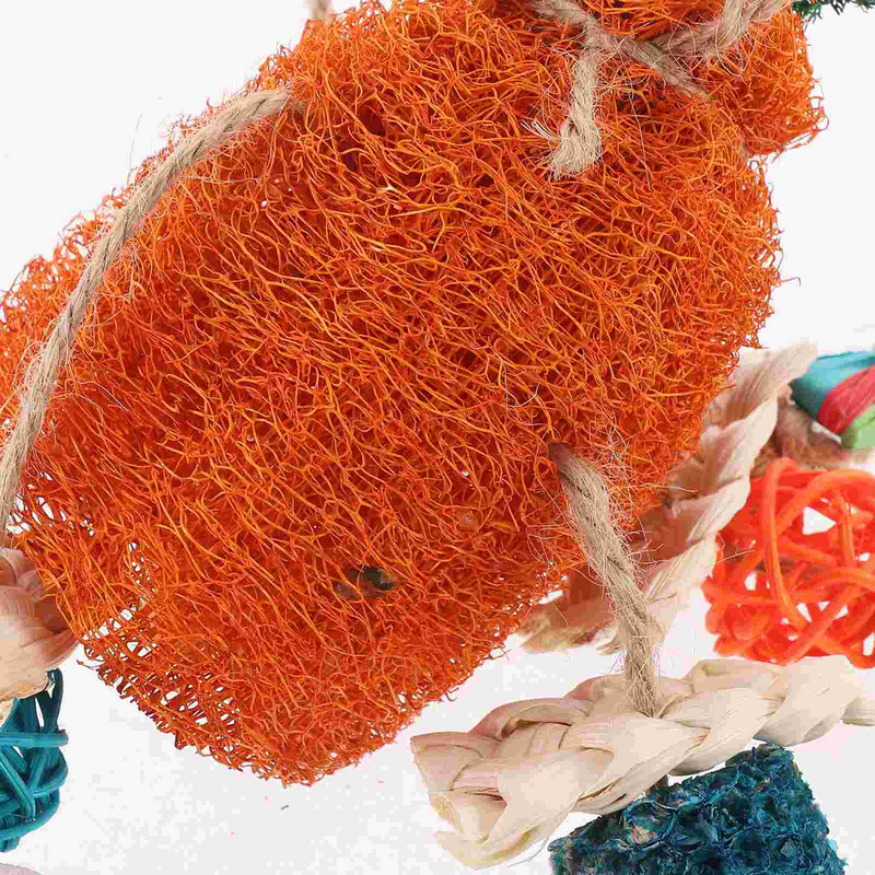 Košļājamā rotaļlieta putnu būrī, košļājamā rotaļlieta lufa, sūklis, kulons, papagaiļa zobu griešana