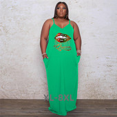 Liela izmēra kleitas sievietēm Apģērbs ar lūpu apdruku Sexy Elegant Stretch Slip Ikdienas brīvas Maxi Kleitas Who 3xl 4xl 5xl 6xl