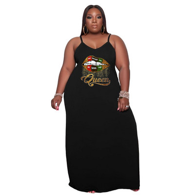 Liela izmēra kleitas sievietēm Apģērbs ar lūpu apdruku Sexy Elegant Stretch Slip Ikdienas brīvas Maxi Kleitas Who 3xl 4xl 5xl 6xl