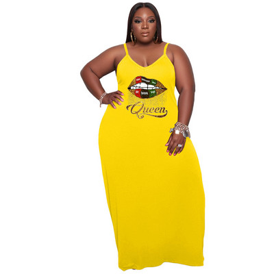 Liela izmēra kleitas sievietēm Apģērbs ar lūpu apdruku Sexy Elegant Stretch Slip Ikdienas brīvas Maxi Kleitas Who 3xl 4xl 5xl 6xl