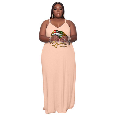 Liela izmēra kleitas sievietēm Apģērbs ar lūpu apdruku Sexy Elegant Stretch Slip Ikdienas brīvas Maxi Kleitas Who 3xl 4xl 5xl 6xl