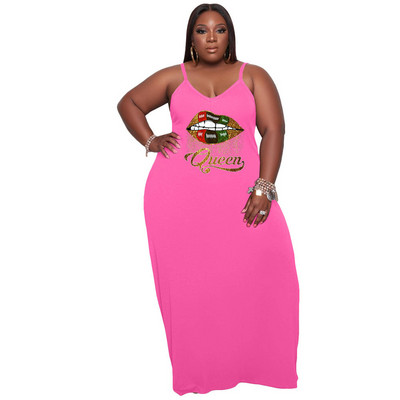Liela izmēra kleitas sievietēm Apģērbs ar lūpu apdruku Sexy Elegant Stretch Slip Ikdienas brīvas Maxi Kleitas Who 3xl 4xl 5xl 6xl