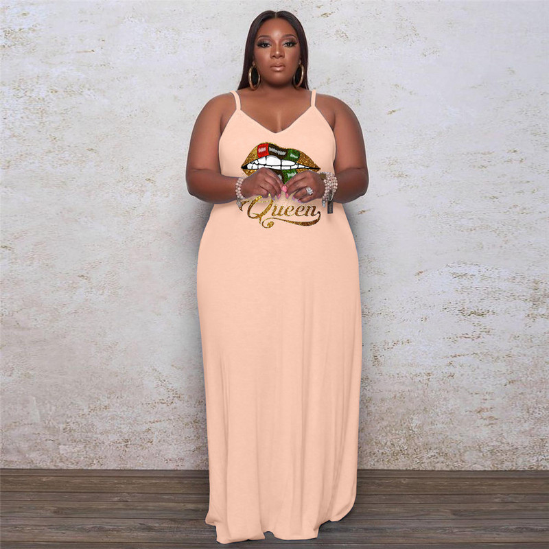 Liela izmēra kleitas sievietēm Apģērbs ar lūpu apdruku Sexy Elegant Stretch Slip Ikdienas brīvas Maxi Kleitas Who 3xl 4xl 5xl 6xl