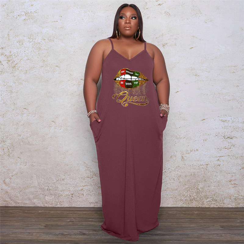 Liela izmēra kleitas sievietēm Apģērbs ar lūpu apdruku Sexy Elegant Stretch Slip Ikdienas brīvas Maxi Kleitas Who 3xl 4xl 5xl 6xl