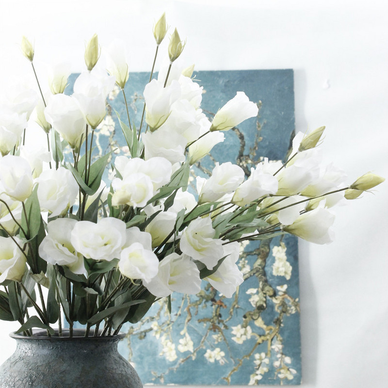 7 galviņas Eustoma Lisianthus zīda mākslīgie ziedi dekorēšanai mājas kāzām Viltus ziedu vidusdaļas galdiem Bezmaksas piegāde