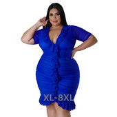 Liela izmēra 2023. gada vasaras masīvi volāni sieviešu seksīga kleita ar īsām piedurknēm ar kakla izgriezumu Eleganta sieviešu ballīšu kluba kleita 3xl 4xl 5xl 6xl