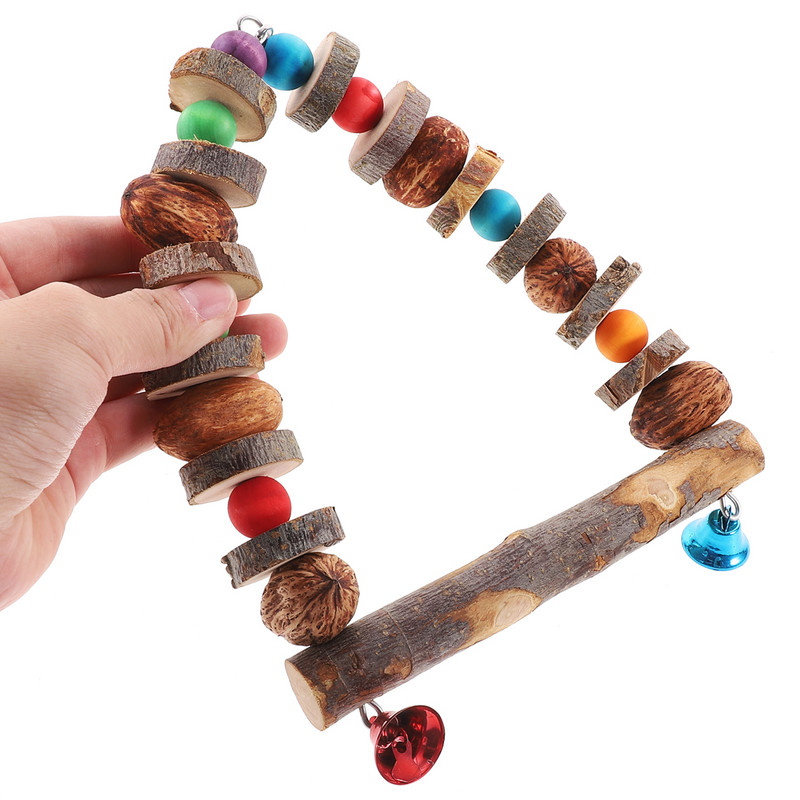 Ābolu koka pārnēsājams papagailis rotaļlieta putns mājdzīvnieks košļājamais šūpoles būris, košs, piekārts putnu būris koka