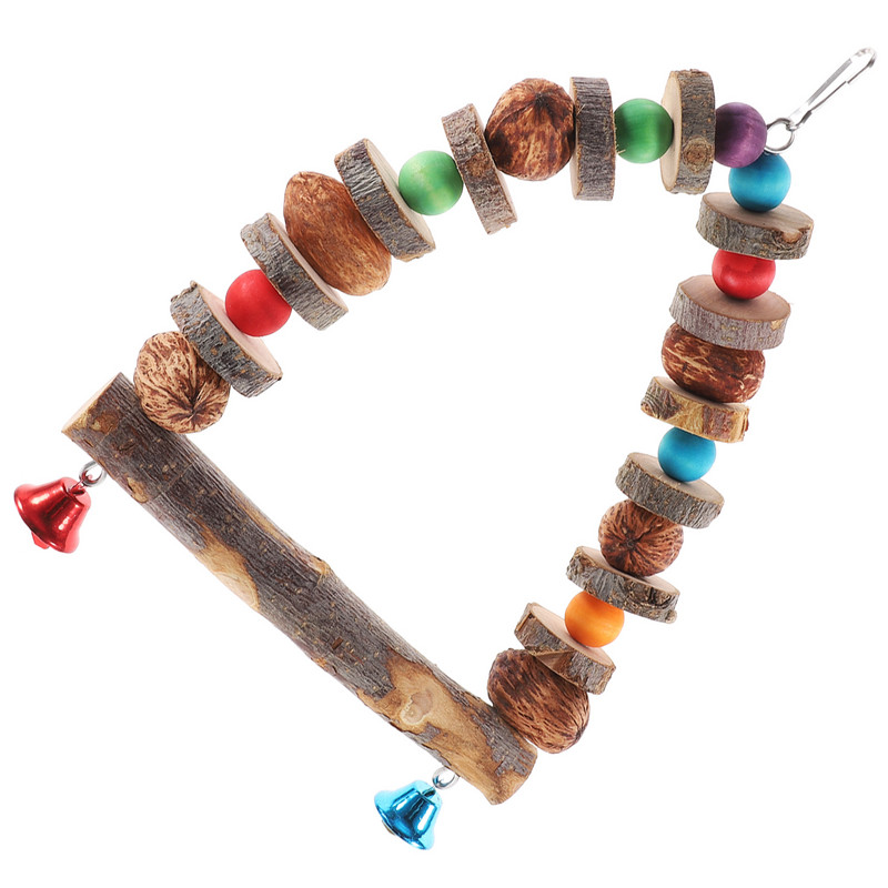 Ābolu koka pārnēsājams papagailis rotaļlieta putns mājdzīvnieks košļājamais šūpoles būris, košs, piekārts putnu būris koka