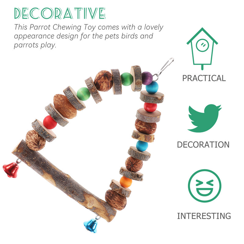 Ābolu koka pārnēsājams papagailis rotaļlieta putns mājdzīvnieks košļājamais šūpoles būris, košs, piekārts putnu būris koka