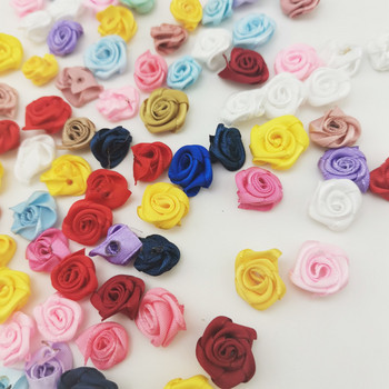 (100 τεμ./συσκευασία) Μίνι Χειροποίητο Χειροποίητο 15mm Χρώμα Μικρό Τριαντάφυλλο Λουλούδι Σατέν Κορδέλα Τριαντάφυλλο Κεφαλή Γάμου Scrapbooking Διακόσμηση Λουλούδι
