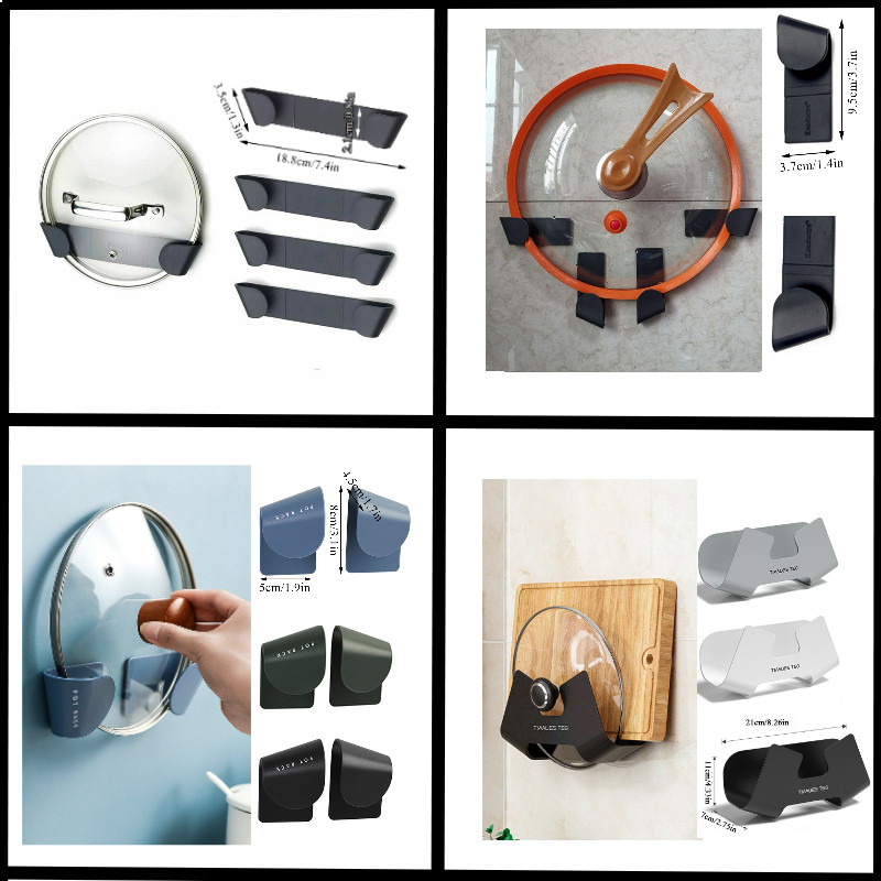 1/2/4 gab. Podu plaukts, pie sienas stiprināms bez caurumošanas, pašlīmējošs mājsaimniecības virtuves uzglabāšanas turētājs pannas vāka organizators podu vāka statīvs