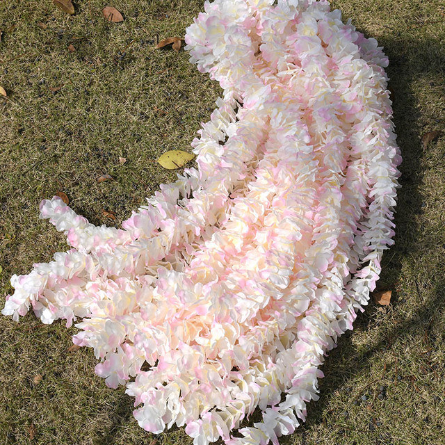 1 M/2 M mākslīgi balti orhideju ziedi, rotangpalmas stīgu vīnogulāju zaļās lapas mājas kāzu dārza dekorēšanai, piekarināma vītnes siena