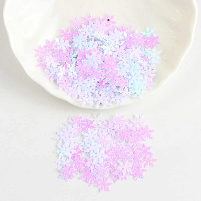 Lieli vizuļi, 10 mm Ziemassvētku sniegpārsliņu paletes balti sniega puķes plakani fliteri, vaļīgi PVC mirdzoši pailleti, amatniecības darbi 10g