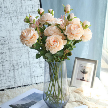 61 см дълго европейско изкуствено цвете 3 глави домашен копринен божур сватбено цвете чужда роза декоративно цвете парти декорация 1 бр.