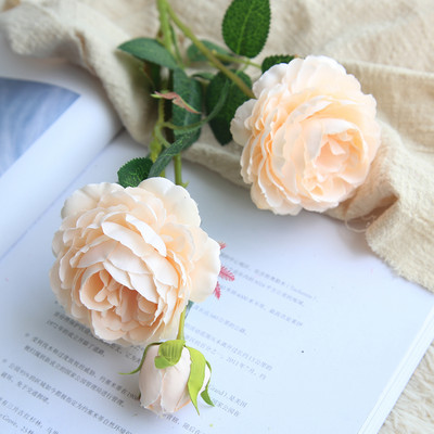 61cm garš Eiropas mākslīgais zieds 3 galvas mājas zīda peonija kāzu zieds ārzemju roze dekoratīvs ziedu puķu dekors 1 gab.