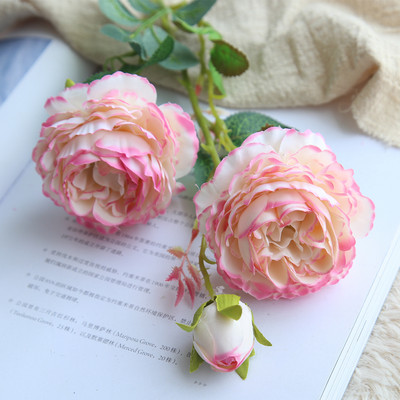 61cm garš Eiropas mākslīgais zieds 3 galvas mājas zīda peonija kāzu zieds ārzemju roze dekoratīvs ziedu puķu dekors 1 gab.