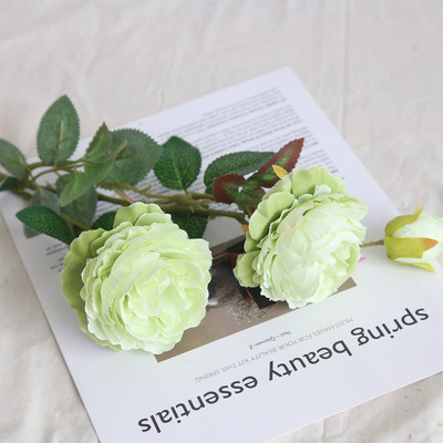 61cm garš Eiropas mākslīgais zieds 3 galvas mājas zīda peonija kāzu zieds ārzemju roze dekoratīvs ziedu puķu dekors 1 gab.