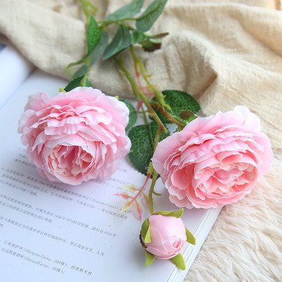 61cm garš Eiropas mākslīgais zieds 3 galvas mājas zīda peonija kāzu zieds ārzemju roze dekoratīvs ziedu puķu dekors 1 gab.