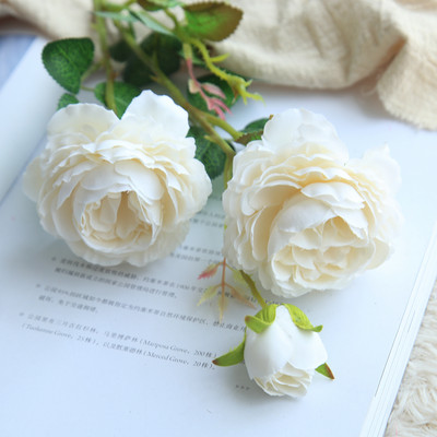 61cm garš Eiropas mākslīgais zieds 3 galvas mājas zīda peonija kāzu zieds ārzemju roze dekoratīvs ziedu puķu dekors 1 gab.