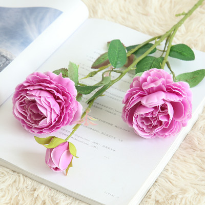 61cm garš Eiropas mākslīgais zieds 3 galvas mājas zīda peonija kāzu zieds ārzemju roze dekoratīvs ziedu puķu dekors 1 gab.