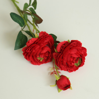 61cm garš Eiropas mākslīgais zieds 3 galvas mājas zīda peonija kāzu zieds ārzemju roze dekoratīvs ziedu puķu dekors 1 gab.