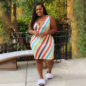 WUHE Deep V kakla svītru apdruka bez piedurknēm īsās lielizmēra kleitas sievietēm 2023. gada vasaras naktsklubu ballīšu kleita Vestidos Para Mujer