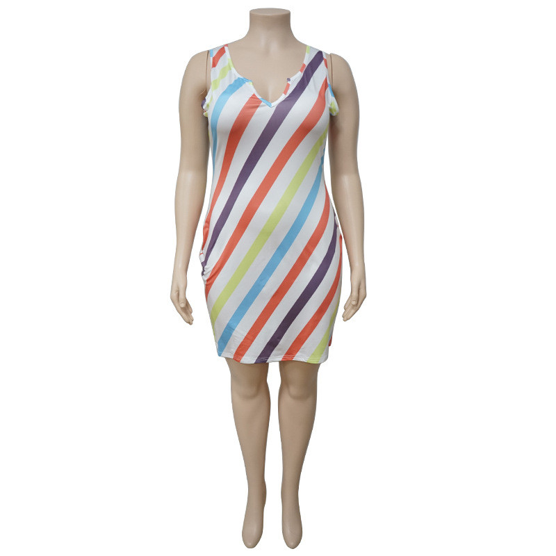 WUHE Deep V kakla svītru apdruka bez piedurknēm īsās lielizmēra kleitas sievietēm 2023. gada vasaras naktsklubu ballīšu kleita Vestidos Para Mujer