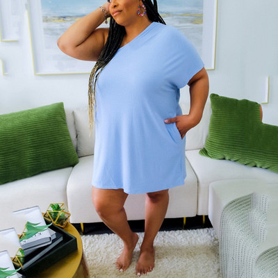 Φορέματα 4XL 5XL Plus Size για γυναίκες με έναν ώμο Μασίφ, χαλαρό μήκος μέχρι το γόνατο Βασικό στυλ Φόρεμα Causal Vestidos Mujer Big New